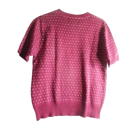 Vintage Burgundy white short sleeve sweater Sz M 100% cotton made in USA 1980s - Picture 4 of 4
